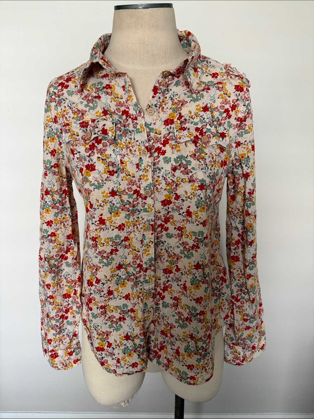 Sanctuary Floral Roll-Tab Button-Down Utility Top.